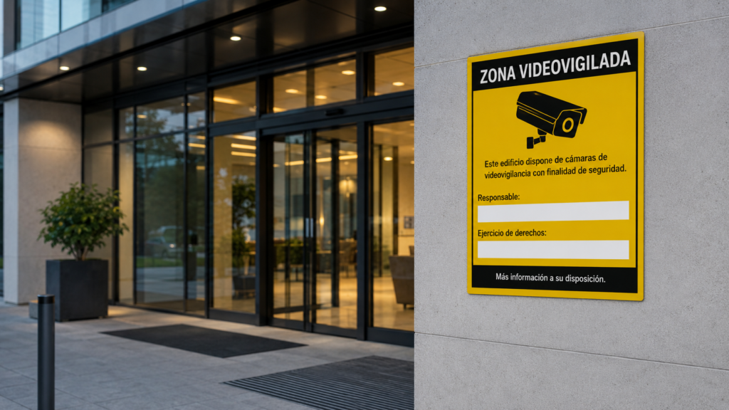 Cartel de zona videovigilada en Toledo